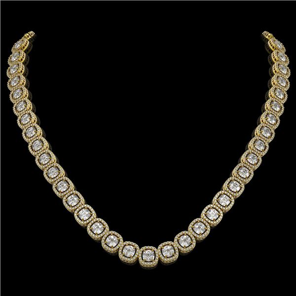 32.64 ctw Cushion Cut Diamond Micro Pave Necklace 18K Yellow Gold - REF-4475Y8X