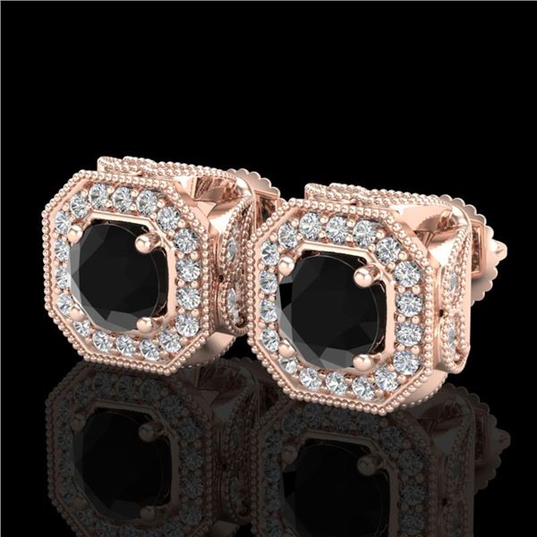 2.75 ctw Fancy Black Diamond Art Deco Stud Earrings 18k Rose Gold - REF-178H2R