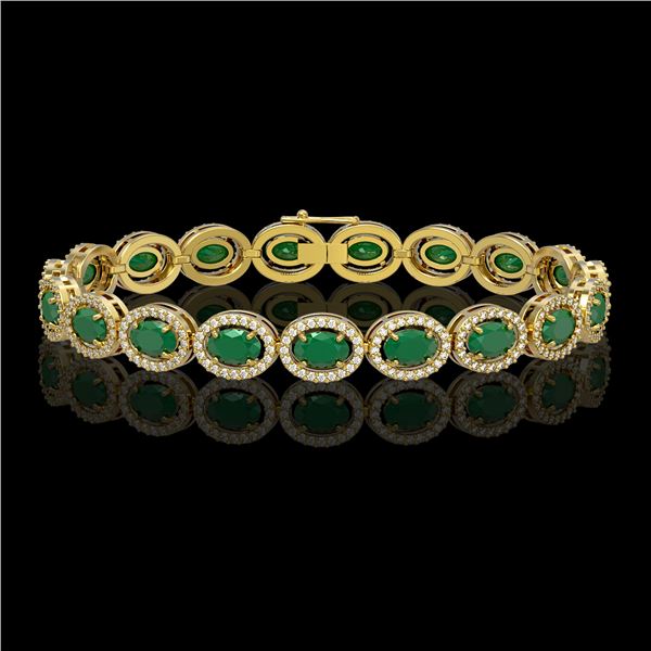 15.2 ctw Emerald & Diamond Micro Pave Halo Bracelet 10k Yellow Gold - REF-300G2W