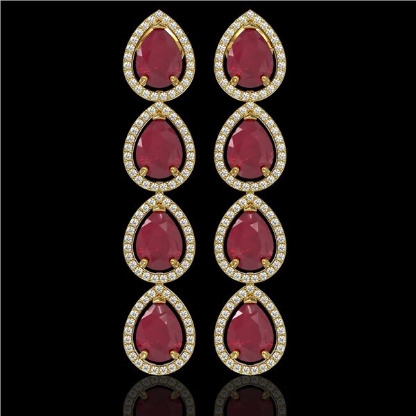 16.01 ctw Ruby & Diamond Micro Pave Halo Earrings 10k Yellow Gold - REF-236N4F