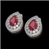 Image 2 : 9.74 ctw Certified Ruby & Diamond Victorian Earrings 14K White Gold - REF-254X4A