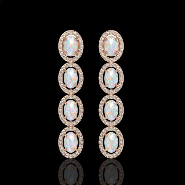 4.05 ctw Opal & Diamond Micro Pave Halo Earrings 10k Rose Gold - REF-143Y6X