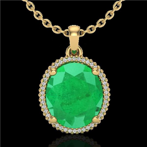 12 ctw Emerald & Micro Pave VS/SI Diamond Necklace 18k Yellow Gold - REF-140A9N