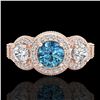 Image 2 : 2.16 ctw Intense Blue Diamond Art Deco 3 Stone Ring 18k Rose Gold - REF-270X9A