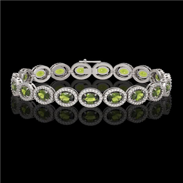 13.87 ctw Tourmaline & Diamond Micro Pave Halo Bracelet 10k White Gold - REF-309M3G