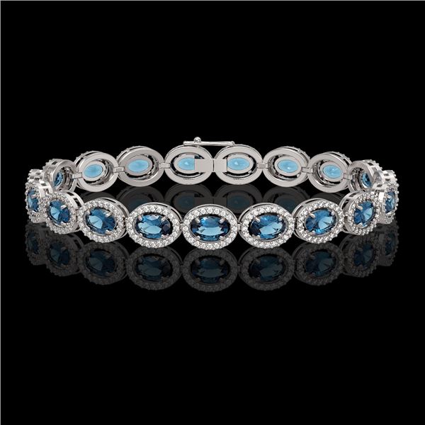 14.82 ctw London Topaz & Diamond Micro Pave Halo Bracelet 10k White Gold - REF-263H6R