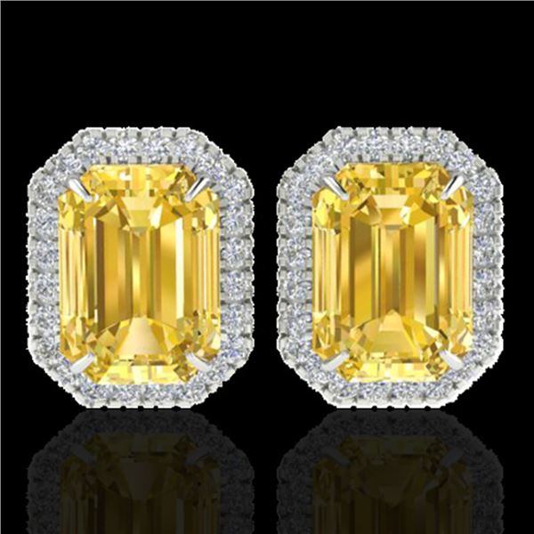 8.40 ctw Citrine & Micro Pave VS/SI Diamond Earrings 18k White Gold - REF-80A2N
