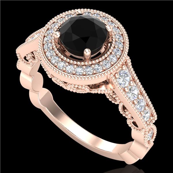 1.12 ctw Fancy Black Diamond Engagment Art Deco Ring 18k Rose Gold - REF-125W5H