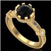 1.71 ctw Fancy Black Diamond Engagment Art Deco Ring 18k Yellow Gold - REF-123X6A