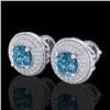 2.35 ctw Fancy Intense Blue Diamond Art Deco Earrings 18k White Gold - REF-263G6W