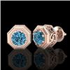 Image 2 : 1.07 ctw Fancy Intense Blue Diamond Art Deco Earrings 18k Rose Gold - REF-118W2H