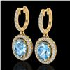 Image 1 : 4.25 ctw Sky Blue Topaz & Micro VS/SI Diamond Earrings 18k Yellow Gold - REF-107M3G