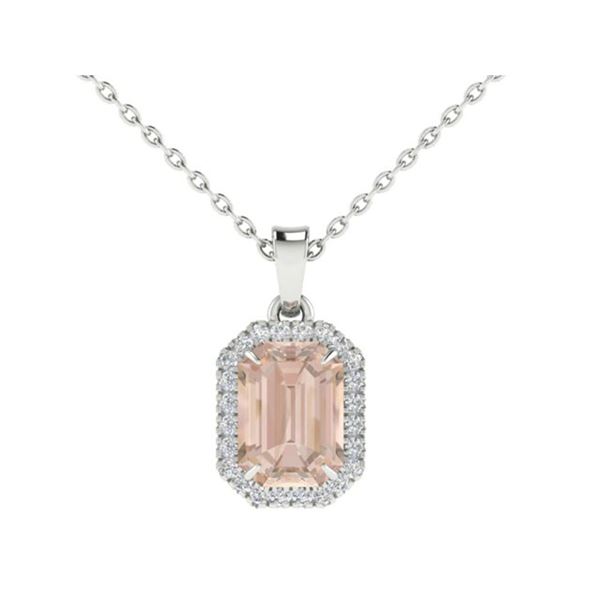 2.70 ctw Morganite & Micro Pave Diamond Necklace 18k White Gold - REF-83N3F