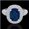 3.50 ctw Sapphire & Micro Pave VS/SI Diamond Ring 18k White Gold - REF-143A6N