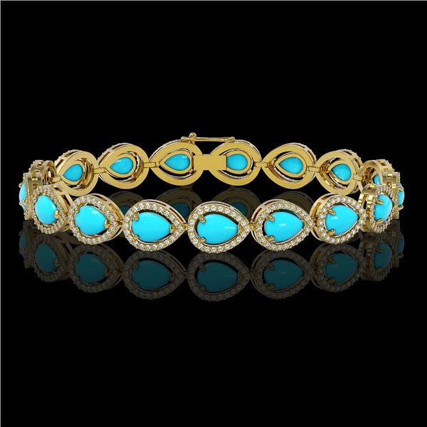 13.19 ctw Turquoise & Diamond Micro Pave Halo Bracelet 10k Yellow Gold - REF-305K8Y