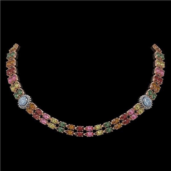 43.68 ctw Sapphire & Diamond Necklace 14K Rose Gold - REF-527A3N