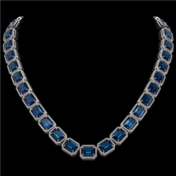 79.66 ctw London Topaz & Diamond Micro Pave Halo Necklace 10k White Gold - REF-740N2F