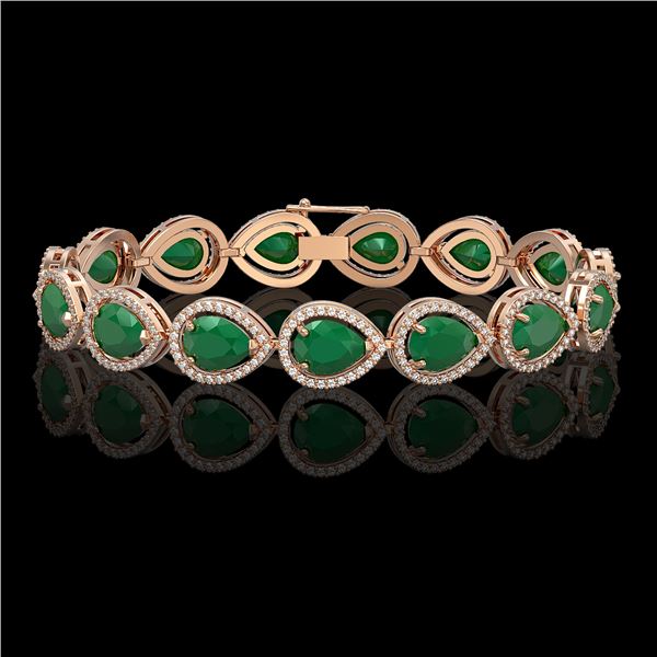 30.06 ctw Emerald & Diamond Micro Pave Halo Bracelet 10k Rose Gold - REF-393R3K