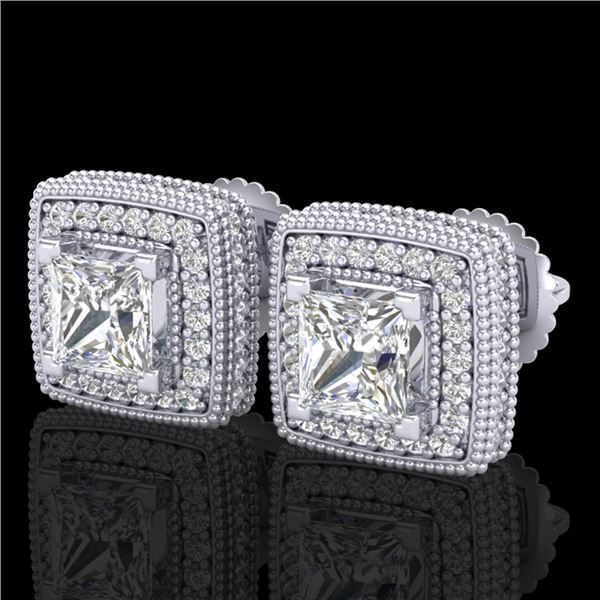 2.01 ctw Princess VS/SI Diamond Art Deco Earrings 18k White Gold - REF-285X5A