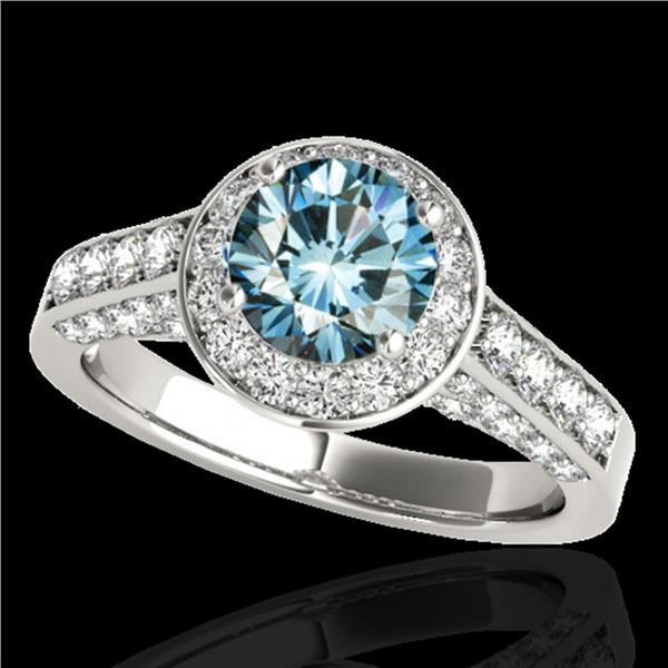 1.8 ctw SI Certified Fancy Blue Diamond Solitaire Halo Ring 10k White Gold - REF-163M6G