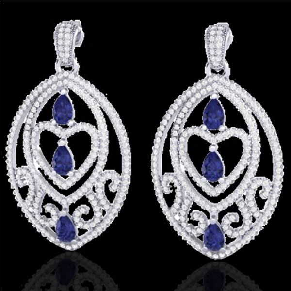7 ctw Tanzanite & Micro Pave Diamond Heart Earrings 18k White Gold - REF-418G2W