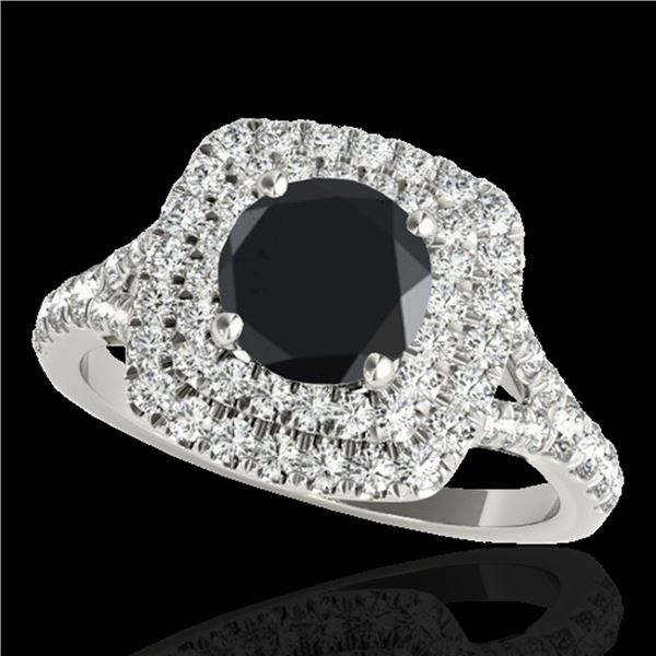 1.6 ctw Certified VS Black Diamond Solitaire Halo Ring 10k White Gold - REF-64G3W