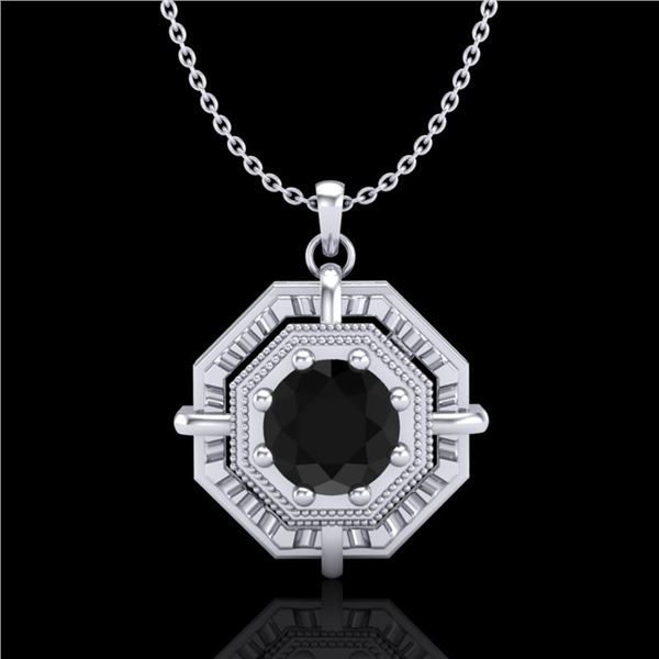0.75 ctw Fancy Black Diamond Art Deco Stud Necklace 18k White Gold - REF-80M2G