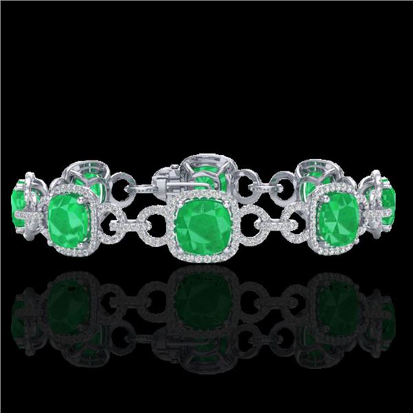 25 ctw Emerald & Micro VS/SI Diamond Certified Bracelet 14k White Gold - REF-457Y3X