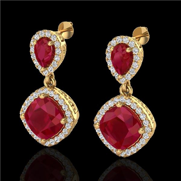 7 ctw Ruby & Micro Pave VS/SI Diamond Earrings Designer 10k Yellow Gold - REF-118W2H