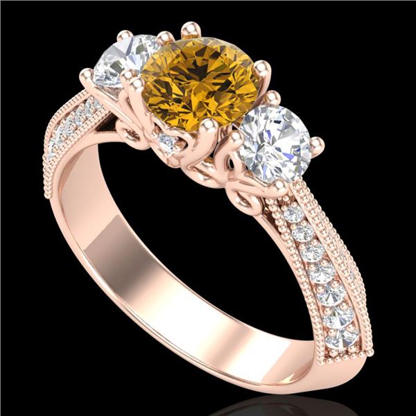 1.81 ctw Intense Fancy Yellow Diamond Art Deco Ring 18k Rose Gold - REF-236M4G