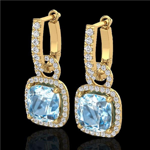 7 ctw Sky Blue Topaz & Micro Pave VS/SI Diamond Earrings 18k Yellow Gold - REF-98A2N