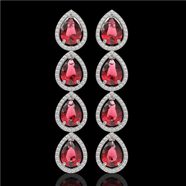 10.48 ctw Tourmaline & Diamond Micro Pave Halo Earrings 10k White Gold - REF-281G8W