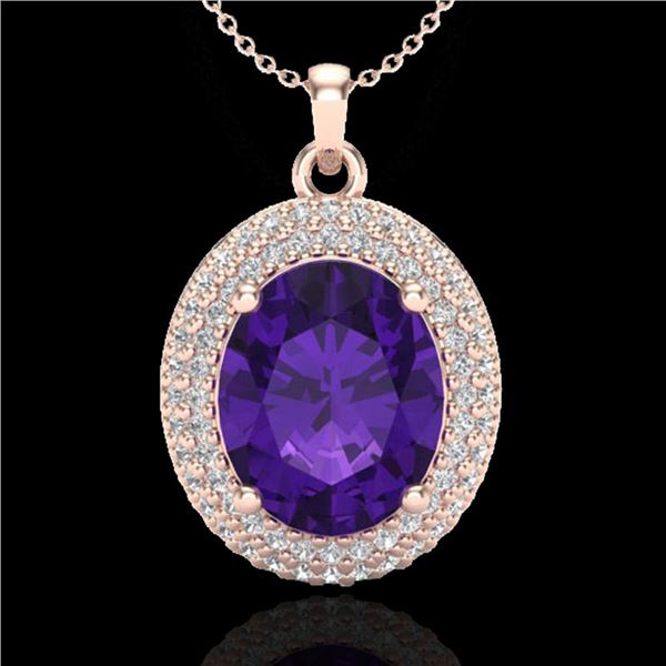 4 ctw Amethyst & Micro Pave VS/SI Diamond Necklace 14k Rose Gold - REF-84X2A