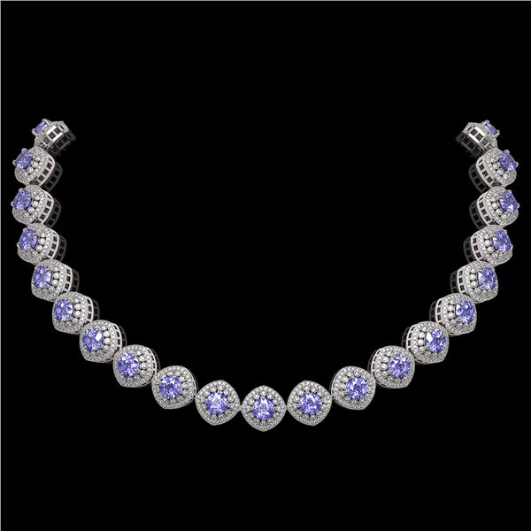 83.82 ctw Tanzanite & Diamond Victorian Necklace 14K White Gold - REF-2511Y8X