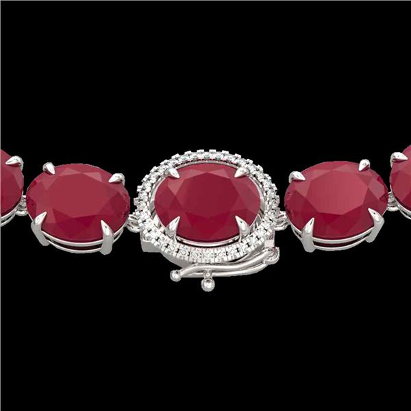 170 ctw Ruby & Diamond Micro Eternity Necklace 14k White Gold - REF-993G8W