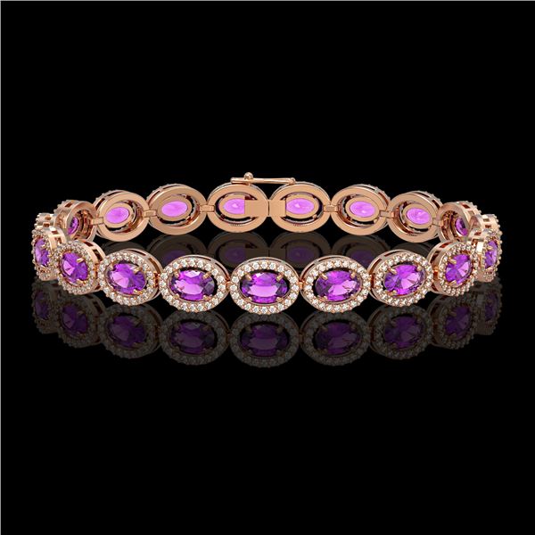 13.11 ctw Amethyst & Diamond Micro Pave Halo Bracelet 10k Rose Gold - REF-263M6G