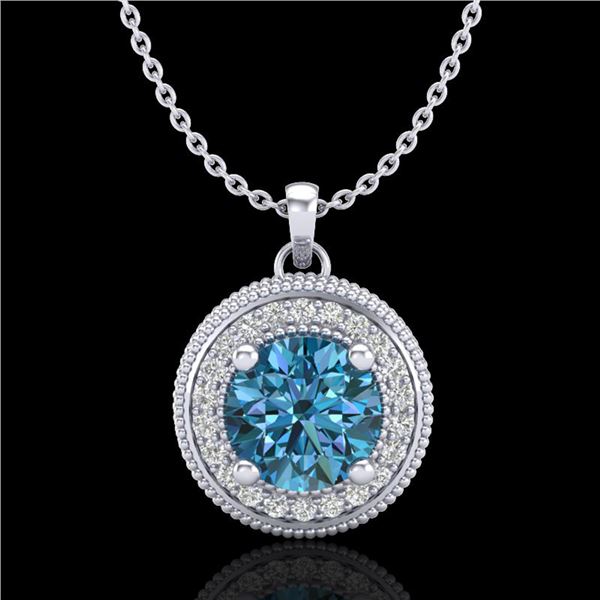 1.25 ctw Fancy Intense Blue Diamond Art Deco Necklace 18k White Gold - REF-132M8G