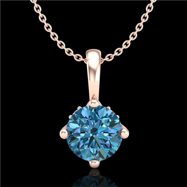 0.82 ctw Fancy Intense Blue Diamond Art Deco Necklace 18k Rose Gold - REF-103K6Y