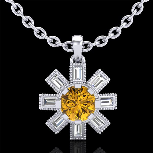 1.33 ctw Intense Fancy Yellow Diamond Art Deco Necklace 18k White Gold - REF-216M4G