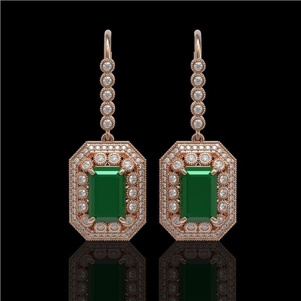 14.16 ctw Certified Emerald & Diamond Victorian Earrings 14K Rose Gold - REF-345F5M