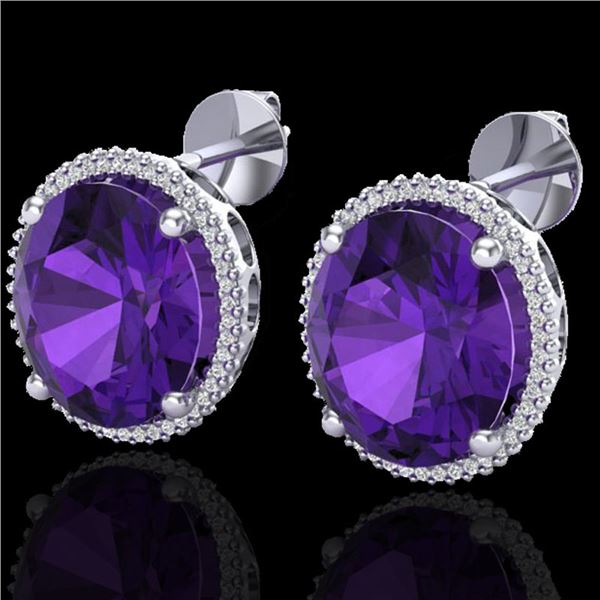 20 ctw Amethyst & Micro VS/SI Diamond Pave Earrings 18k White Gold - REF-123F3M