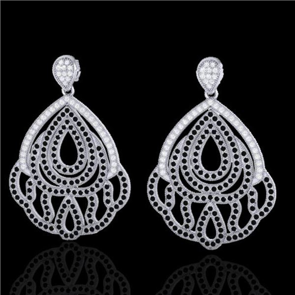 3 ctw Micro Pave Black & VS/SI Diamond Earrings Designer 18k White Gold - REF-307A5N