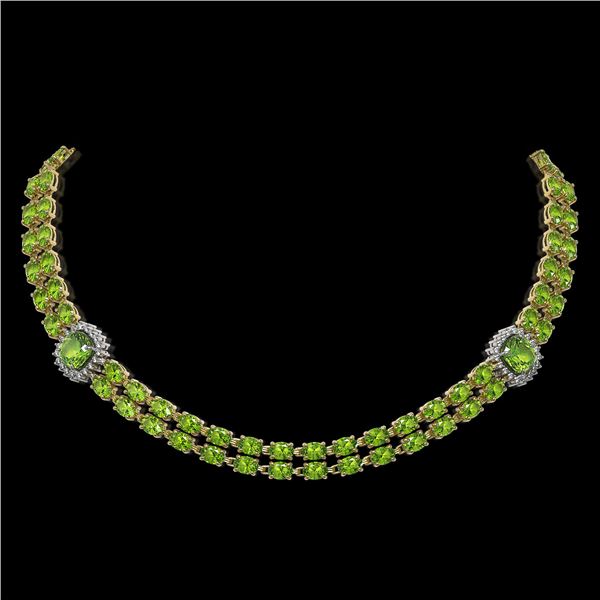 38.37 ctw Peridot & Diamond Necklace 14K Yellow Gold - REF-527M3G