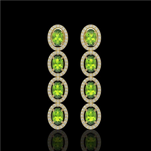 5.88 ctw Peridot & Diamond Micro Pave Halo Earrings 10k Yellow Gold - REF-143G6W