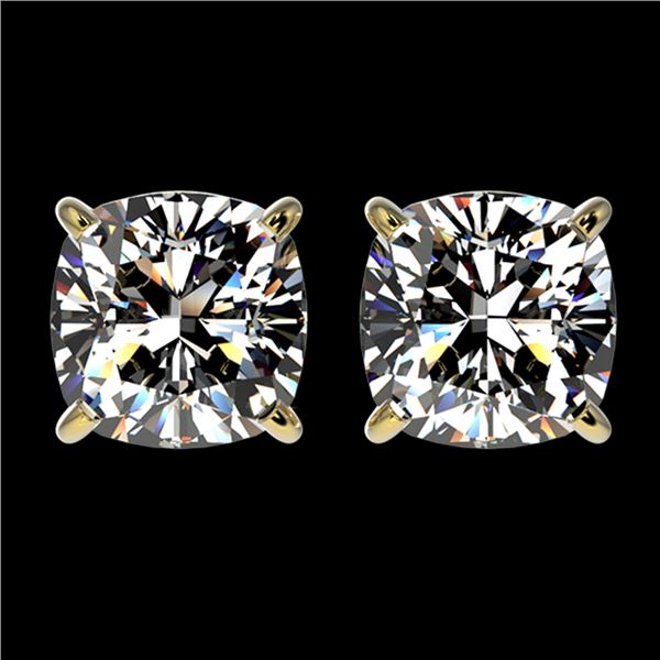 2 ctw Certified VS/SI Quality Cushion Diamond Stud Earrings 10k Yellow Gold - REF-478F6M