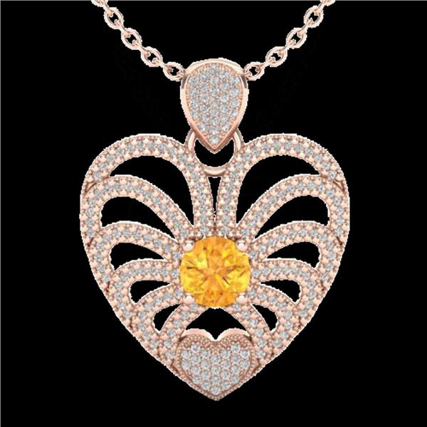 3 ctw Citrine With Micro Pave Diamond Heart Necklace 14k Rose Gold - REF-127W3H