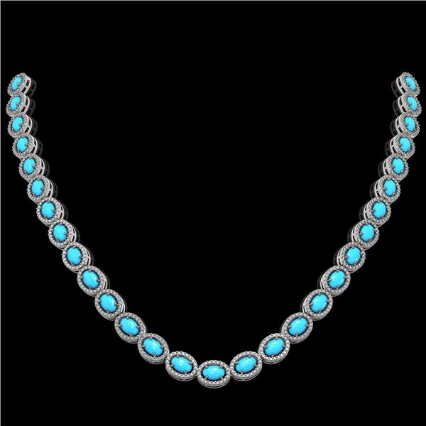 25.51 ctw Turquoise & Diamond Micro Pave Halo Necklace 10k White Gold - REF-500G8W
