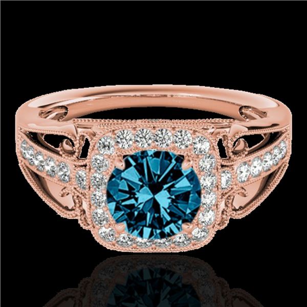 1.3 ctw SI Certified Fancy Blue Diamond Solitaire Halo Ring 10k Rose Gold - REF-124W2H