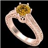 Image 1 : 1 ctw Intense Fancy Yellow Diamond Art Deco Ring 18k Rose Gold - REF-236X4A