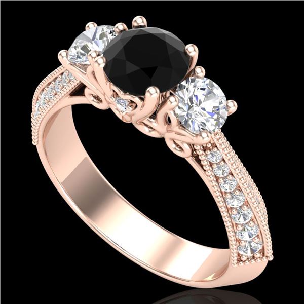 1.81 ctw Fancy Black Diamond Art Deco 3 Stone Ring 18k Rose Gold - REF-180A2N